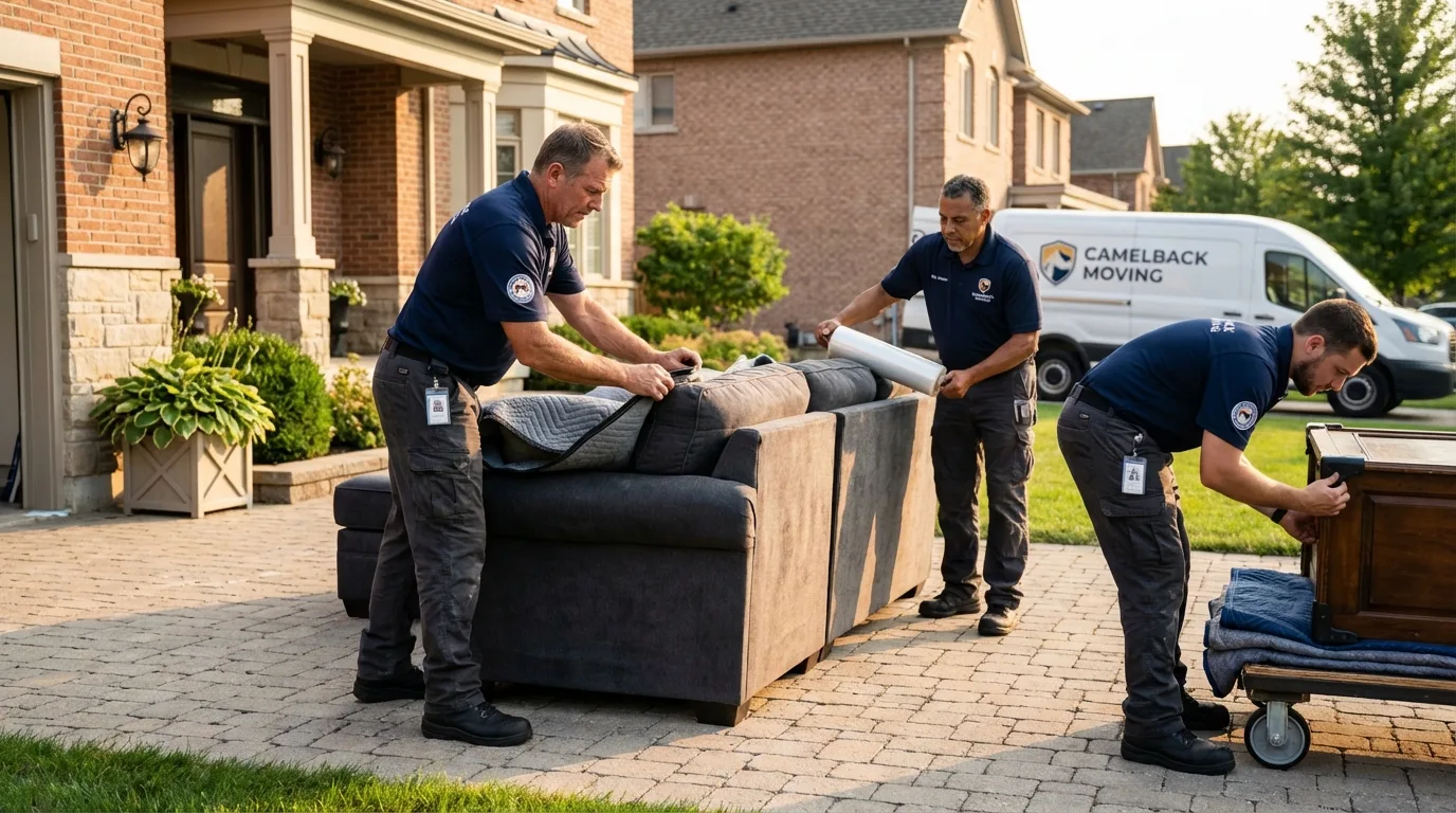 Large estate moving crew wrapping furniture in Hamilton, TX